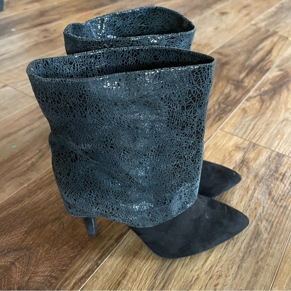 BCBG Generation Earla Black Suede Boots Mosaic Cuff Mid Calf Boots Sz 8 - Picture 2 of 7